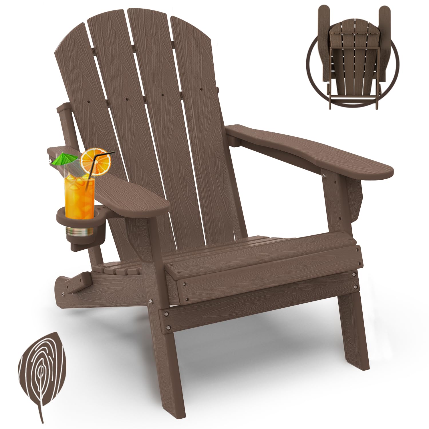 GREENVINES Folding-Adirondack-Chairs-Set-of-4 | HDPE Plastic | Fire Pit Chair | All Weather | Cup Holder | Blue | for Deck Backyard Patio Outdoor Garden