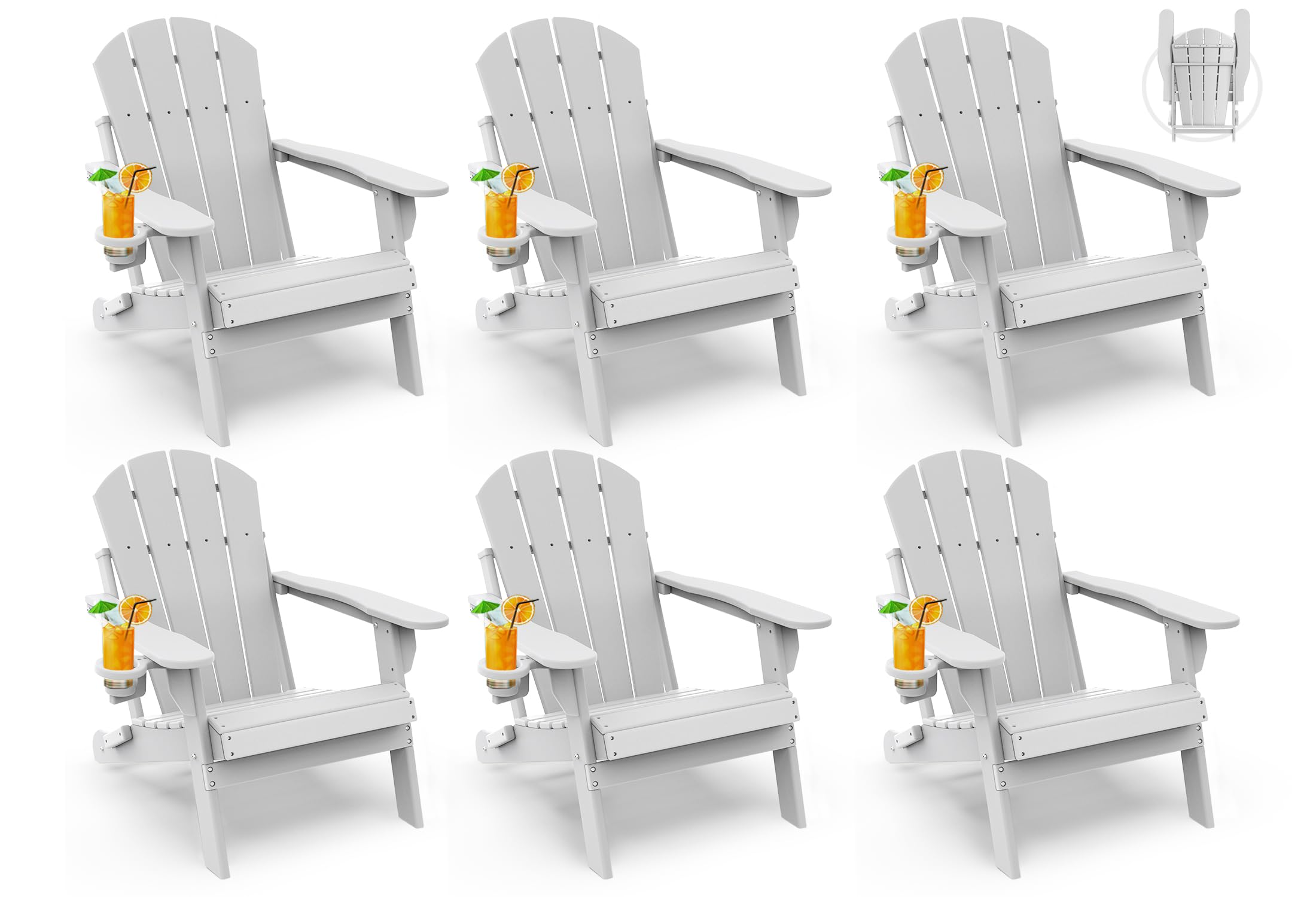 GREENVINES Folding-Adirondack-Chairs-Set-of-4 | HDPE Plastic | Fire Pit Chair | All Weather | Cup Holder | Blue | for Deck Backyard Patio Outdoor Garden