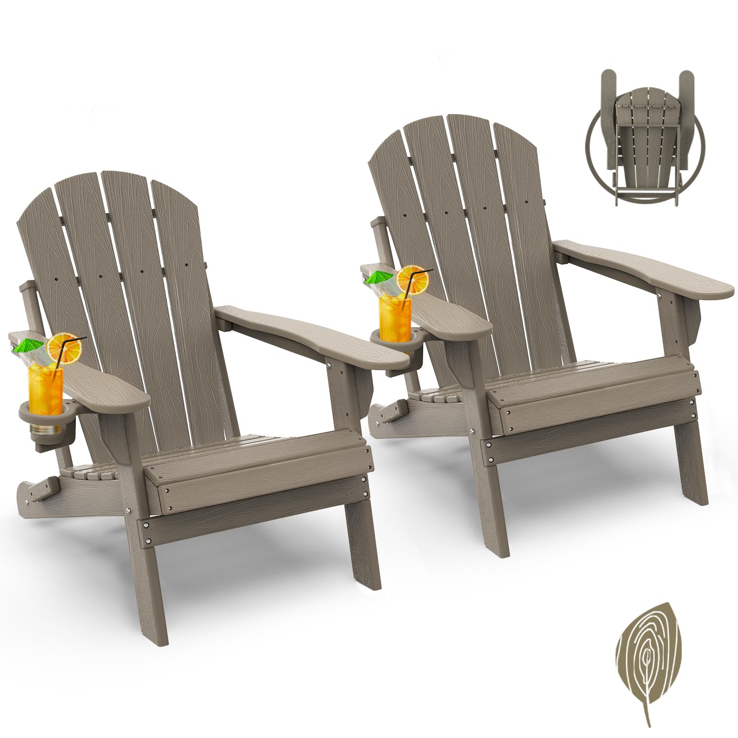 GREENVINES Folding-Adirondack-Chairs-Set-of-4 | HDPE Plastic | Fire Pit Chair | All Weather | Cup Holder | Blue | for Deck Backyard Patio Outdoor Garden