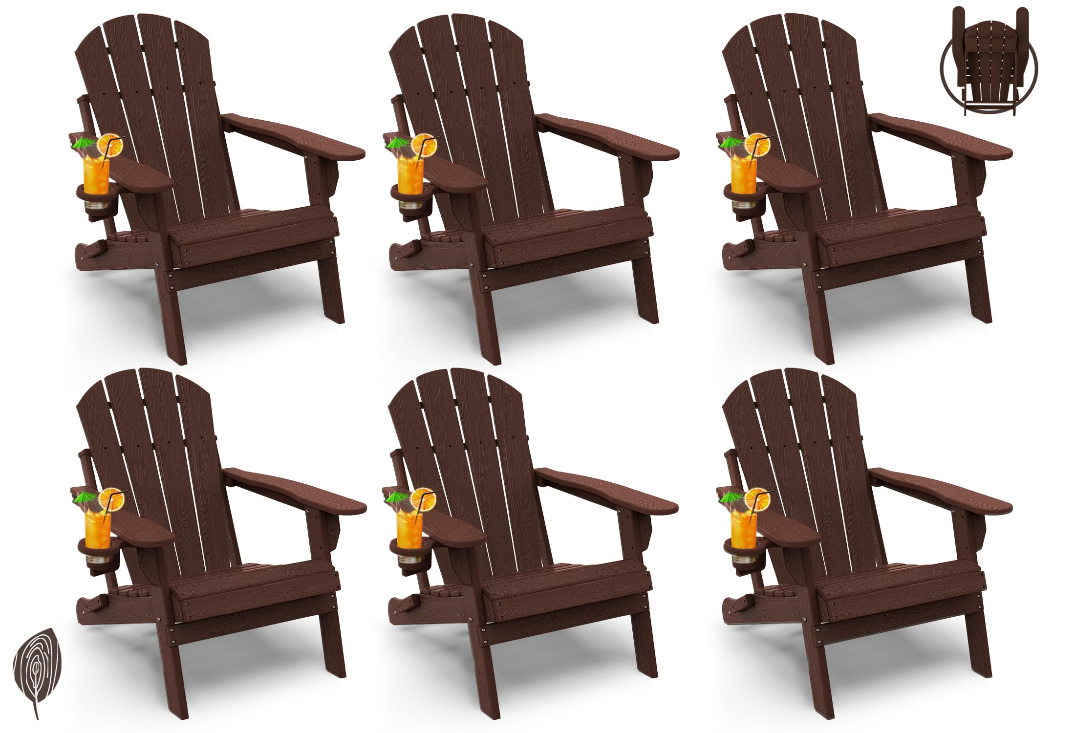 GREENVINES Folding-Adirondack-Chairs-Set-of-4 | HDPE Plastic | Fire Pit Chair | All Weather | Cup Holder | Blue | for Deck Backyard Patio Outdoor Garden