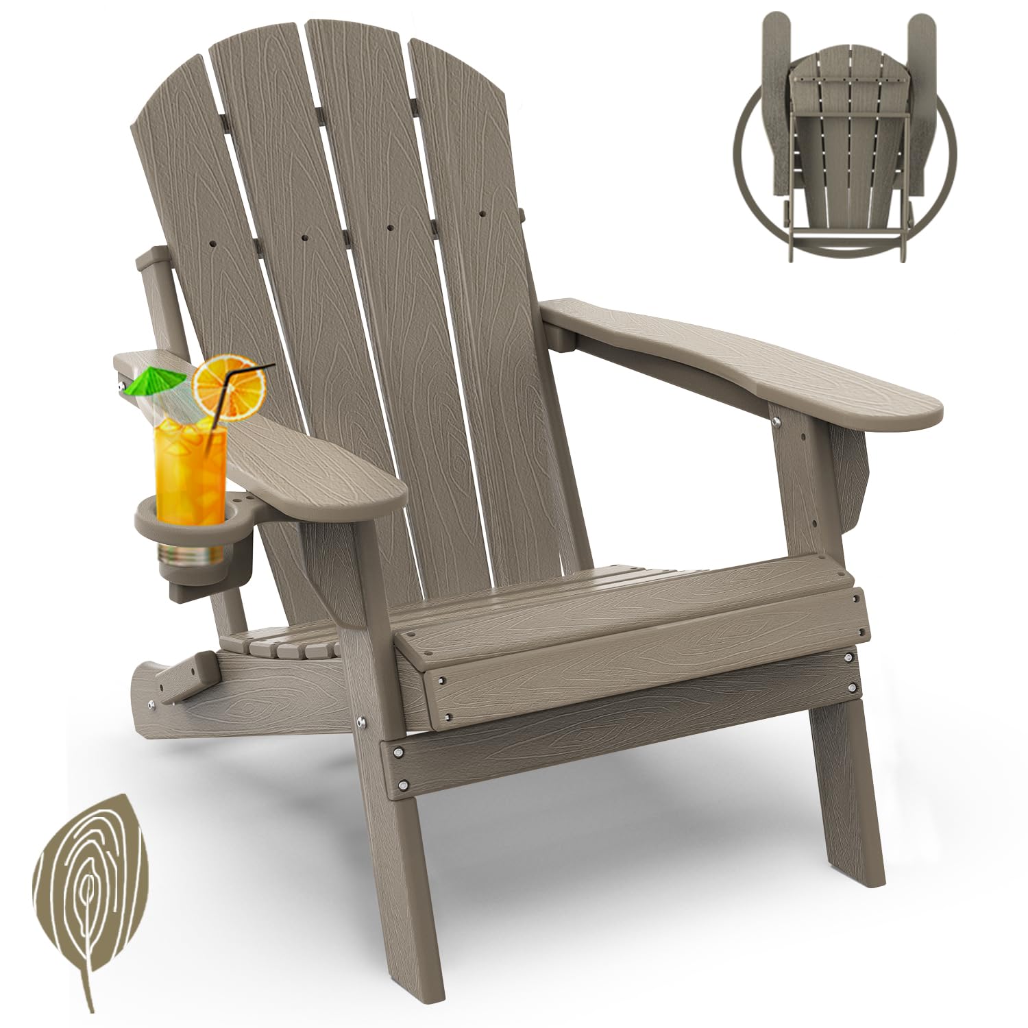 GREENVINES Folding-Adirondack-Chairs-Set-of-4 | HDPE Plastic | Fire Pit Chair | All Weather | Cup Holder | Blue | for Deck Backyard Patio Outdoor Garden