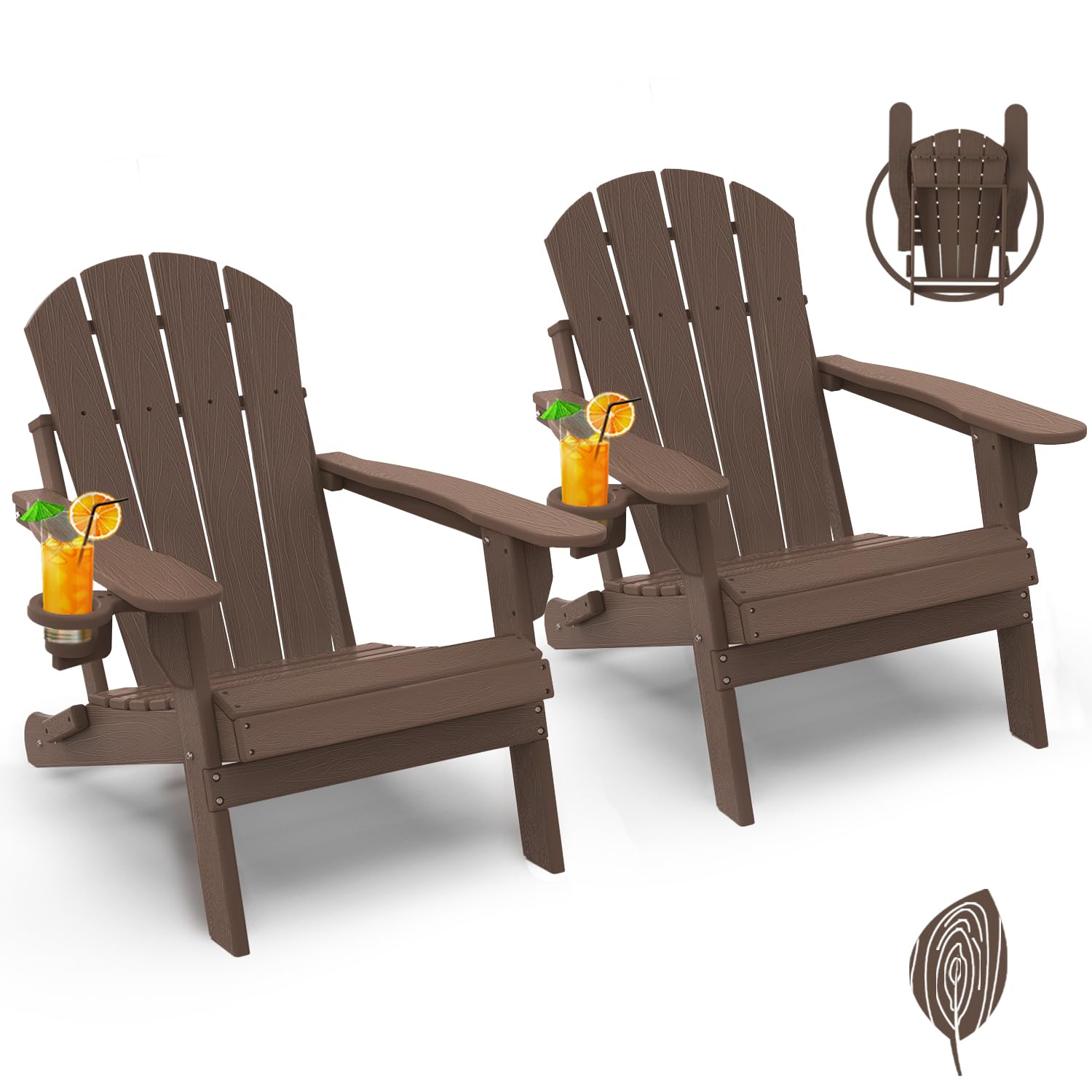 GREENVINES Folding-Adirondack-Chairs-Set-of-4 | HDPE Plastic | Fire Pit Chair | All Weather | Cup Holder | Blue | for Deck Backyard Patio Outdoor Garden