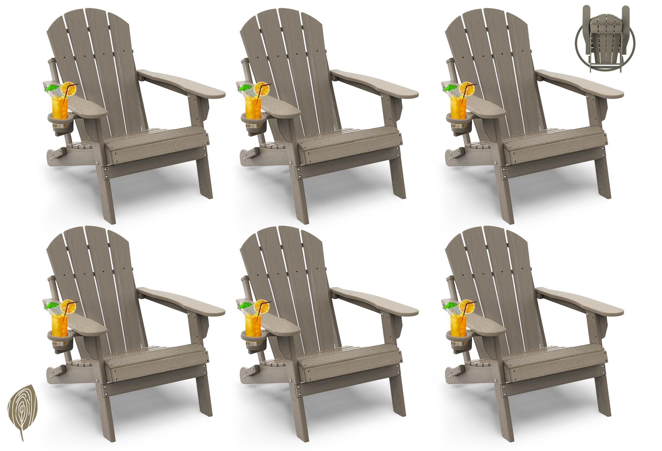 GREENVINES Folding-Adirondack-Chairs-Set-of-4 | HDPE Plastic | Fire Pit Chair | All Weather | Cup Holder | Blue | for Deck Backyard Patio Outdoor Garden