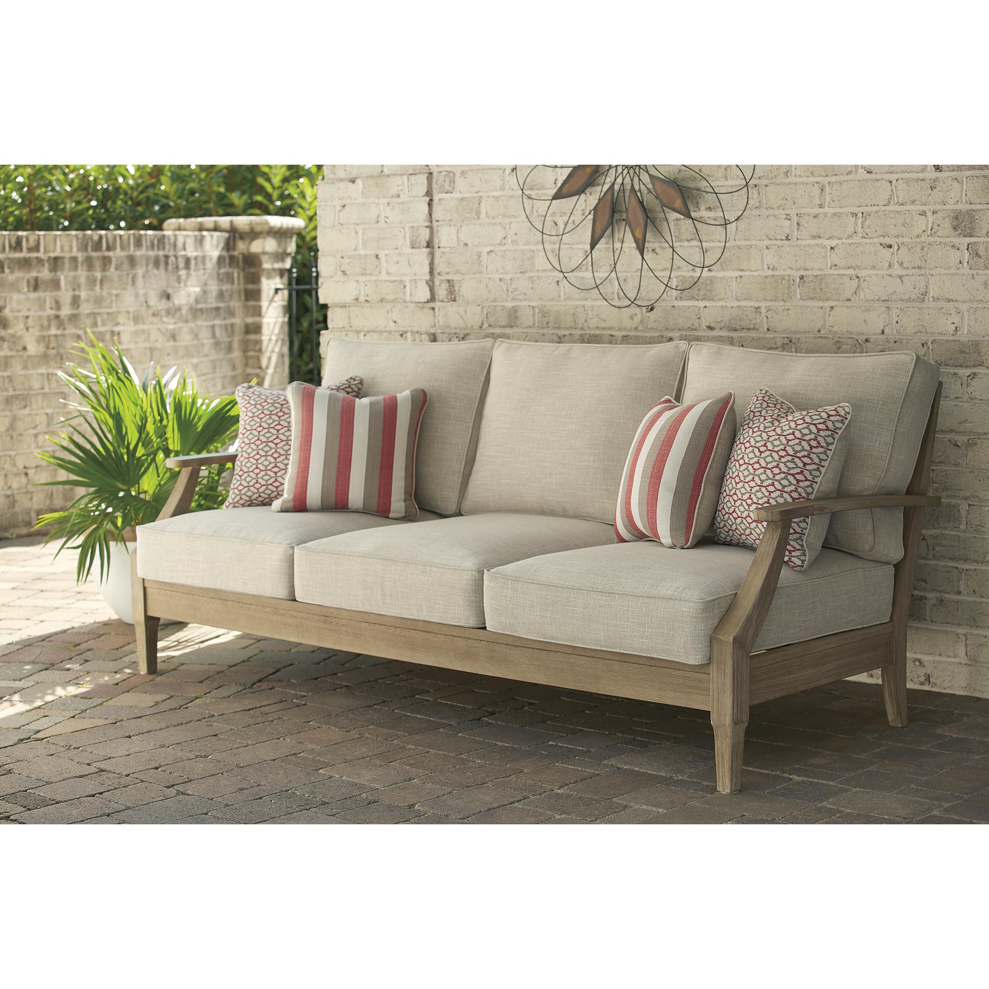 Signature Design by Ashley Clare View Outdoor Lounge Chair, All-weather Foam Cushion, Protective Finish, Eucalyptus Wood , 30" W x 35" D x 32" H, Beige