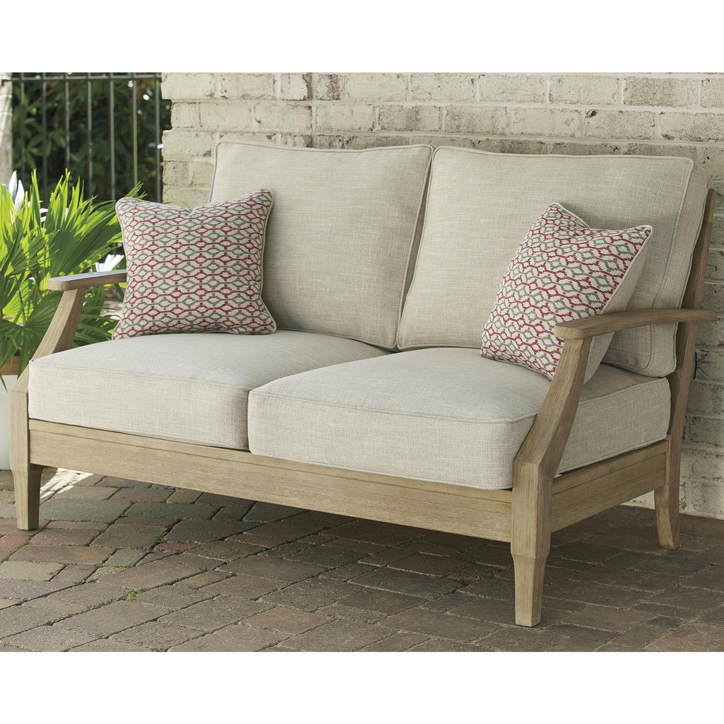 Signature Design by Ashley Clare View Outdoor Lounge Chair, All-weather Foam Cushion, Protective Finish, Eucalyptus Wood , 30" W x 35" D x 32" H, Beige